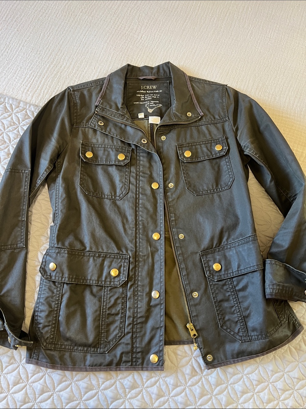 J. Crew Olive Relaxed Boyfriend Field Jacket with Gold Hardware
